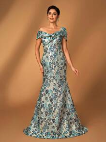 Serin Váy đuôi cá hoa 3D tay áo bằng vải satin Jacquard sang trọng thanh lịch, thích hợp cho tiệc cưới, tiệc độc thân, kỳ nghỉ, vũ hội, dạ hội, váy dạ hội cho mẹ cô dâu - Nhiều màu - Xem 6