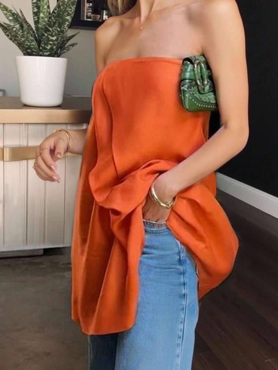 SHEIN Essnce Women Simple Solid Color Casual Blouse - Orange - View 1