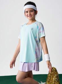 JNSQ Vêtements de rentrée scolaire, vêtements pour préadolescents filles et garçons, T-shirt de sport outdoor à col rond, à quatre aiguilles et six fils, avec imprimé patchwork tie-dye, convenant pour le port quotidien, les activités outdoor, les vacances, le streetwear, les fêtes et les occasions décontractées - Multicolore - Voir 5