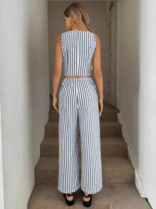 Easowa Conjunto de dos piezas para mujer llamado Old Money - Azul y blanco - Ver 2