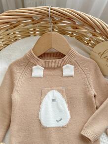 SHEIN Newborn Baby Girls Cute Cartoon Bear Hooded Romper With Hat, Autumn/Winter Fall - Camel - View 4