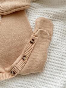 SHEIN Newborn Baby Girls Cute Cartoon Bear Hooded Romper With Hat, Autumn/Winter Fall - Camel - View 5