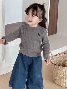 DAZY Baby Girl Unicorn Embroidered Cable Knit Casual Sweater Fall,Winter Toddler Girls Clothes - Beige - View 7