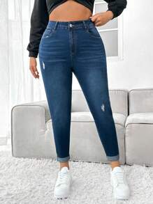Firerie Plus Jean Skinny Déchiré Ourlet Roulé