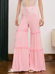 Moireta Quần ống loe ren quyến rũ dành cho nữ trưởng thành, mùa thu - Màu xanh lam - Xem 1