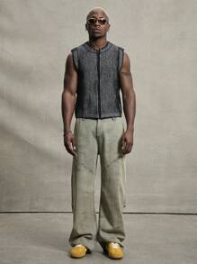 Manfinity Streetrush Chaleco de punto sin mangas de rayas casual para hombres