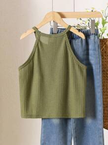 Girls' Vacation Beach Countryside Style Knitted Lace Halter Crop Top For Summer