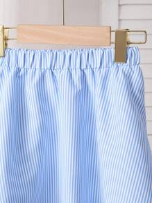 2pcs/Set Girls Chic Summer Loose Plaid Frill Blouse Top & Casual Bottom Set - Blue - View 5