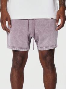 SUMWON Pantalón corto lavado premium con entrepierna caída de ajuste regular esencial - Morado - Ver 2