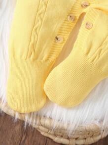 SHEIN Bộ đồ liền thân dài tay cổ lọ dệt kim cho bé gái, bộ đồ liền thân không chân, ấm áp và thoải mái, thiết kế nơ thanh lịch, phù hợp cho mùa thu/đông, màu vàng/vàng nhạt, đa năng cho hàng ngày, trong nhà, ngoài trời và du lịch - Màu vàng - Xem 8
