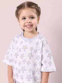 SUMWON Adorable Daisy Print Cropped T-Shirt Girls Summer Floral Pattern Toddler Tee Set Spring Garden Collection - Mauve Purple - View 5