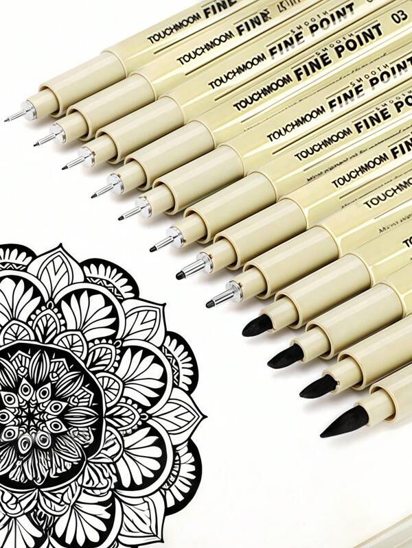 6/9/12 pièces Set de stylos de dessin à l'encre noire - marqueurs à ligne fine pour le croquis, le gribouillis et le dessin de bandes dessinées, fournitures d'illustration professionnelle