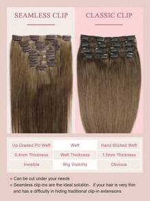 Seamless Clip Ins 无痕夹式接发，真人发，7片装，栗棕色真人发接发，夹式真人发，隐形PU皮，自然Remy真人发接发 - S6 - 查看 4