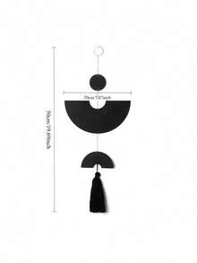 ROMWE Goth 1pc Wood Chips Round Light Luxury Bohemian Decorative Pendants,Living Room Room Wall Decoration, Pendant, Semi-Circular Disc Geometric Fringed Home Wood Products, Holiday Gift Pendant,Home Decor