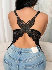 Plus Size Elegant Sexy Lace Lingerie Bra With Bow Decor - Black - View 6