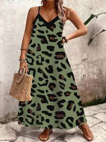 EMERY ROSE Vestido de verano informal sin mangas con estampado de leopardo para tallas grandes - Multicolor - Ver 1