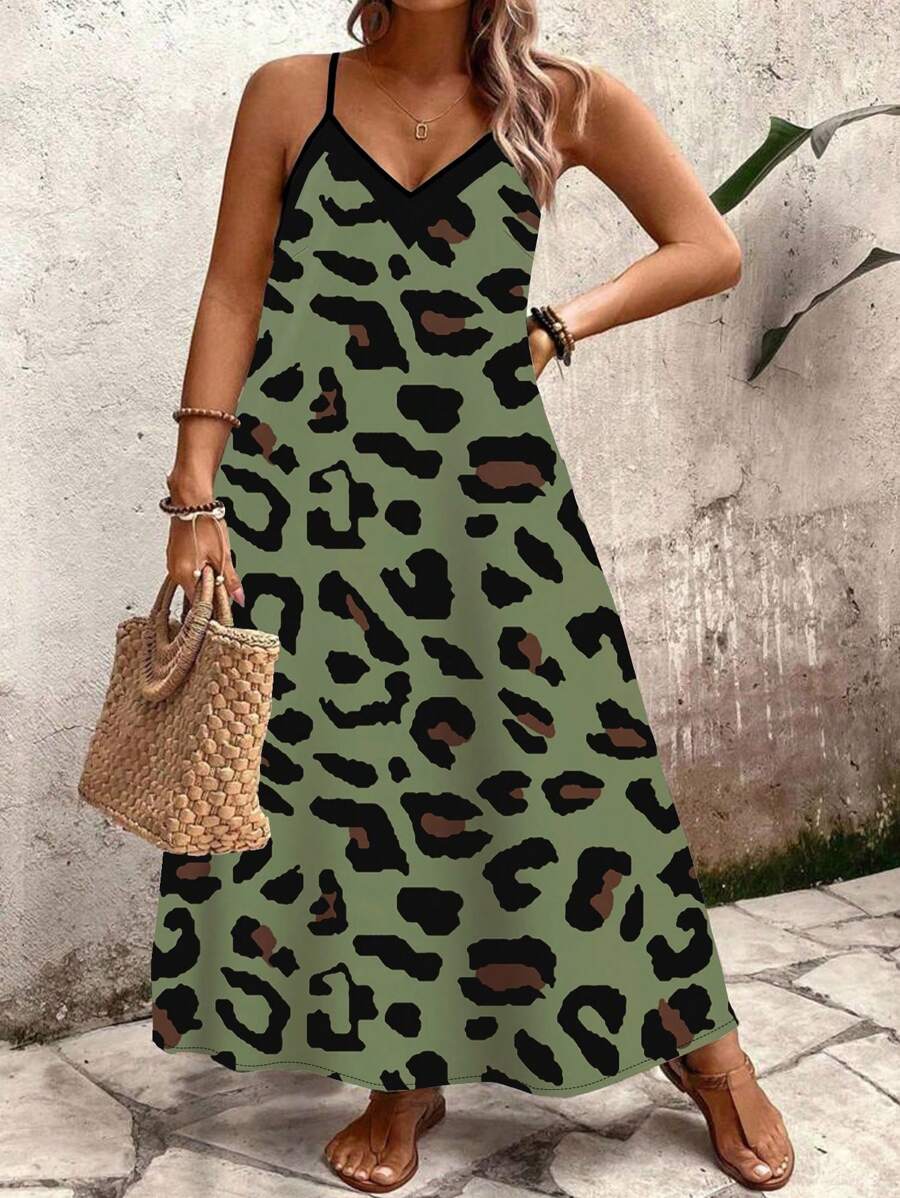 EMERY ROSE Vestido de verano informal sin mangas con estampado de leopardo para tallas grandes - Multicolor - Ver 1