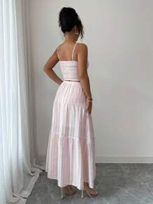 Rafferiza Rochie scurtă Islaluna pentru femei, cu imprimeu jacquard, stil romantic de vacanță, cu rochie lungă, set din 2 piese - Roz - Vizualizare 2