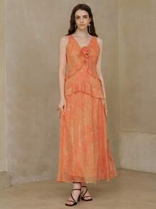 MOTF PREMIUM VESTIDO CON VOLANTES FLORALES ESTÉREO - Naranja - Ver 5