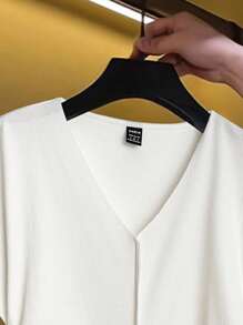 Franclia Elegant Solid Color Wide Shoulder Ruched Waist Tee, Summer - White - View 4