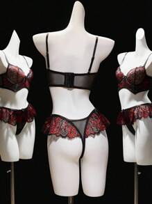 SHEIN 2 pièces/Set Soutien-gorge sexy matelassé en dentelle et tulle pour femmes - Multicolore - View 7