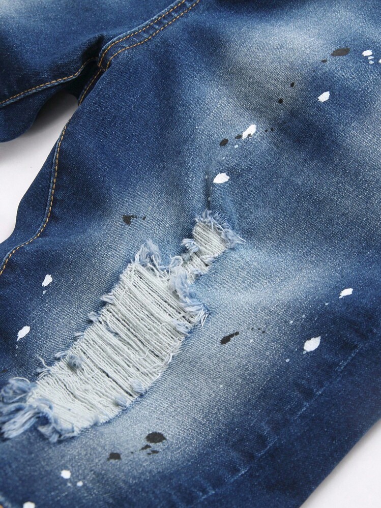 Manfinity LEGND Quần short denim rách thường ngày dành cho nam, phong cách Emo - Rửa tối - Xem 5