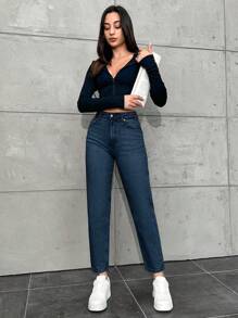 EURMUSE Quần Jeans Ống Đứng 100% Cotton Cho Nữ - Rửa tối - Xem 4