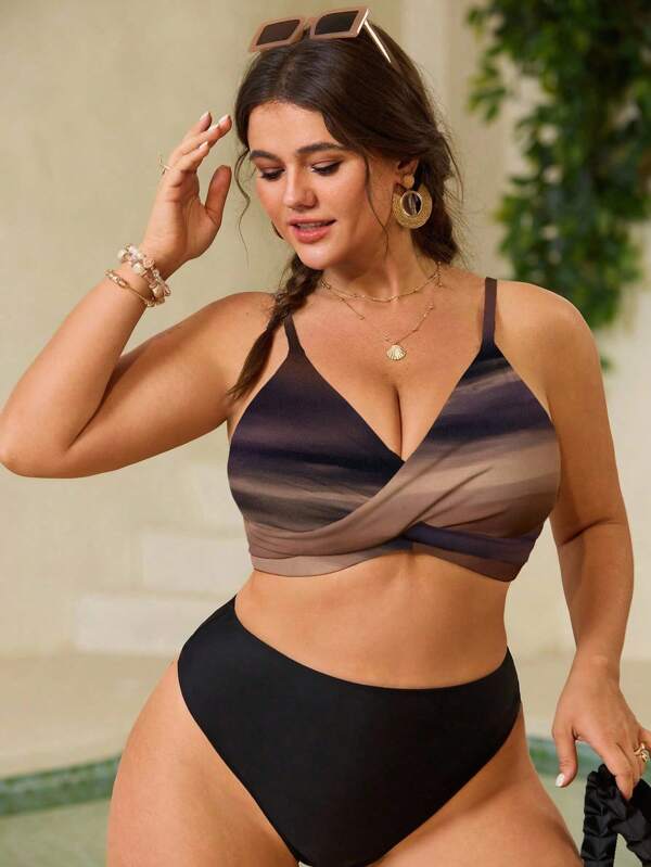 Swim Vcay 1pc Plus Size Women's Random Print Bikini Top