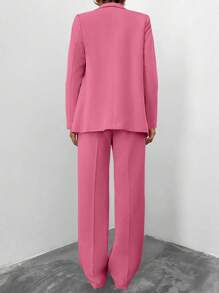 EURMUSE Conjunto de chaqueta y pantalones de unicolor para mujer - Rosa - Ver 2