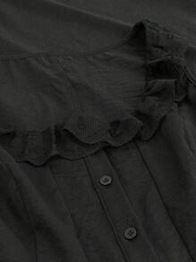 SHEIN LUNE Plus Size Women Spring 2pcs Set: Sleeveless Ruffled Hem Top And Mini Skirt - Black - View 6