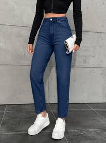 EURMUSE Quần Jeans Ống Đứng 100% Cotton Cho Nữ - Màu xanh bụi bặm - Xem 4