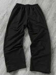 Manfinity EMRG Quần nỉ nam màu trơn có dây rút ở eo họa tiết tăm Thiết kế khóa kéo bên hông thường ngày - màu đen - Xem 2