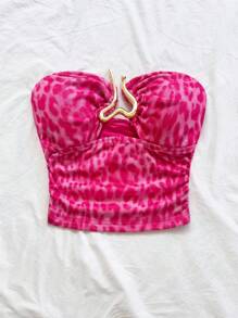 Soleia 女士度假白色针织纹理紧身胸衣上衣，带金属心形镂空装饰，修身剪裁，适合派对、约会、下午茶、海滩、音乐节 - 彩色 - 查看 3