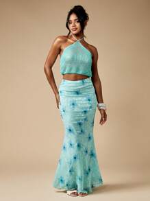MISSGUIDED Saia longa floral burnout elegante para noite primavera verão resort usar ocasião especial comprimento longo sobreposição estilo sereia cintura alta