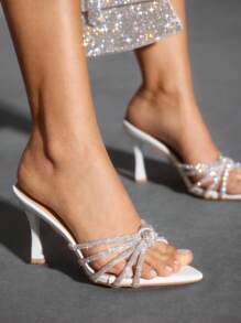 CUCCOO SZL Women's Pointed Toe High Heel Sandals, Fashionable Sexy Rhinestone Strap Party Heels For Nightout, Holiday, Spring/Summer Vacation - White - View 3