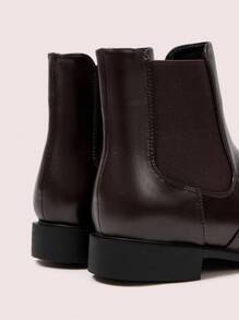 CUCCOO DOLLMOD 圆头弹力一脚蹬时尚英伦风格平底女靴，咖啡色正装靴，圆头厚底女式踝靴，短靴 - 咖啡棕 - 查看 8