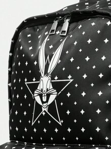 LOONEY TUNES X SHEIN Ladies Casual Commuter Backpack With Cartoon Rabbit And Star Pattern, Fashion, School Backpack - Black - View 5