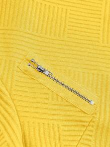 GlowEve Casual Stand Collar Textured Zip-Up Biker Jacket Fall Winter Cloth For Women - Yellow - View 9