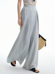 Aalyst 女士休闲简约优雅百搭口袋阔腿裤，夏季 - 灰色 - 查看 4