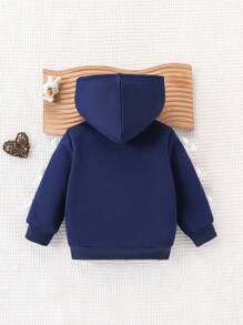 SHEIN Baby Girl Spring&Autumn Casual Style Toddler Jacket Long Sleeve Hooded Top Fall Winter - Navy Blue - View 2