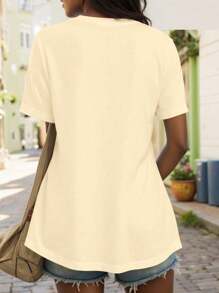 SHEIN LUNE T-shirt à manches courtes et col en V grande taille, simple et à la mode, adapté à l'été