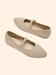 CUCCOO BASICS 女士尖头杏色平底舒适透气针织松紧带一脚蹬休闲平底鞋 - 杏色 - 查看 7