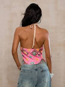 Glamine 女士迷人几何串珠挂脖背心 - 粉色 - 查看 3