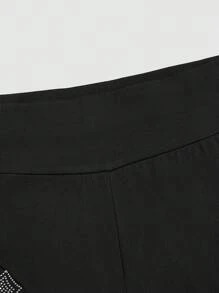 Sweetra Plus Size Women Solid Color Flared Pants With Sequin & Rhinestone Decor Fall Cloth For Women