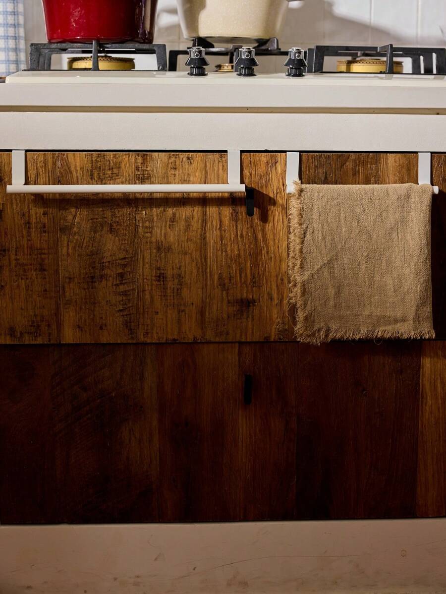 Cirelle 1PC White Single Rod Towel Rack Cabinet Door Back Type Hanging Rack Non-punched Towel Rod