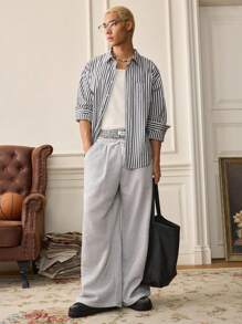 SWAVVY Pantalones casuales de hombre de unicolor con cordón en la cintura, otoño