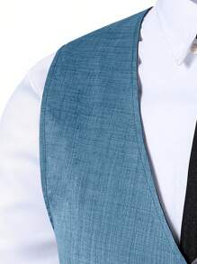 SHEIN 2 件青少年男孩绅士套装，灰色修身背心 + 别致长裤，优雅正式西装，适合生日、婚礼、毕业典礼、派对、典礼 - 藍色 - 查看 6