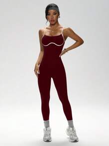 Easithlete Women's Open Back Camisole Sports Jumpsuit - Burgundy - View 6