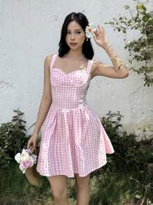 SHEIN Vestido en línea A con decoración de encaje, elegante y minimalista, cómodo para chicas adolescentes