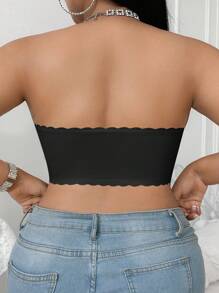 SHEIN 加大码简约纯色前扣聚拢文胸 - 黑色 - 查看 2